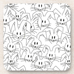 Bunches of Bunnies on white - seamless pattern.    Coaster