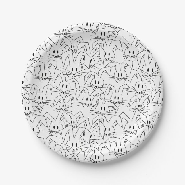 Bunches of Bunnies on white - seamless pattern.    Paper Plate (Front)