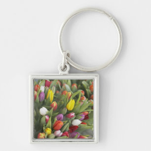 Bunches of colourful tulips key ring