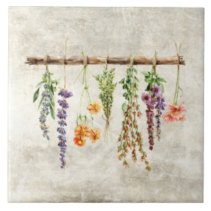 Bunches of Dried Rustic Flowers Vintage Ceramic Tile