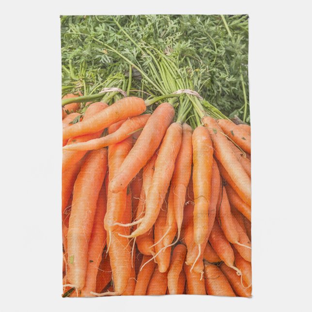 Bunches of Fresh Carrots Tea Towel (Vertical)