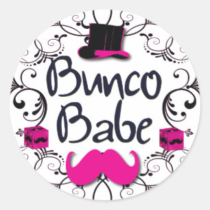 Bunco Babe with Pink Top Hat and Pink Moustache Classic Round Sticker