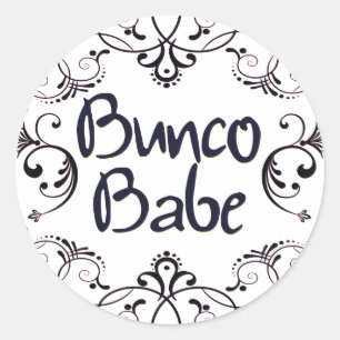 Bunco Babe with Swirls Button Classic Round Sticker