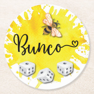 Bunco Bee Dice Round Paper Coaster