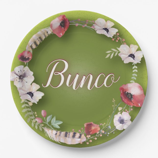 Bunco Boho Paper Plates (Front)
