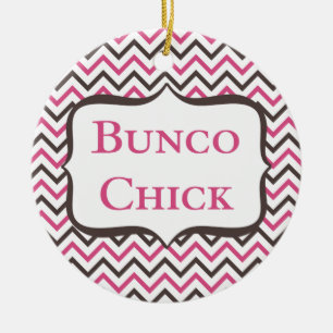 Bunco Chick With Chevron Design Ceramic Ornament