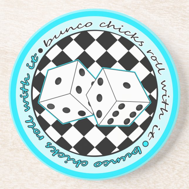 Bunco Chicks Roll With It - Blue Coaster (Front)
