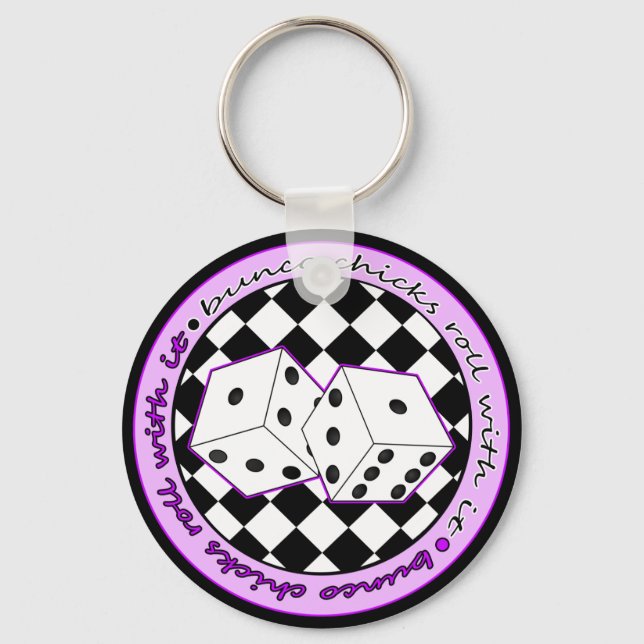 Bunco Chicks Roll With It - Purple Key Ring (Front)