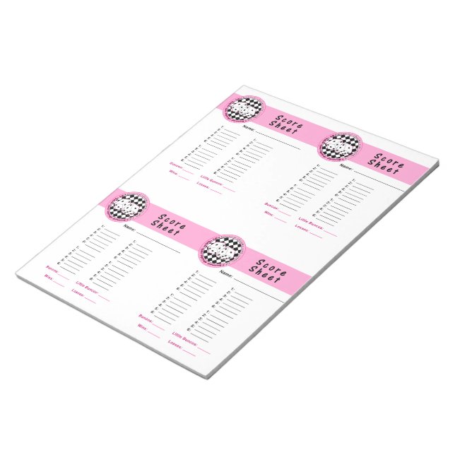 Bunco Chicks Roll with it Score Card Pink - 160 Notepad (Angled)