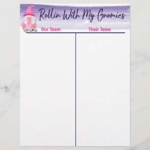 Bunco Cute Gnome Dice Tally Score Sheet 
