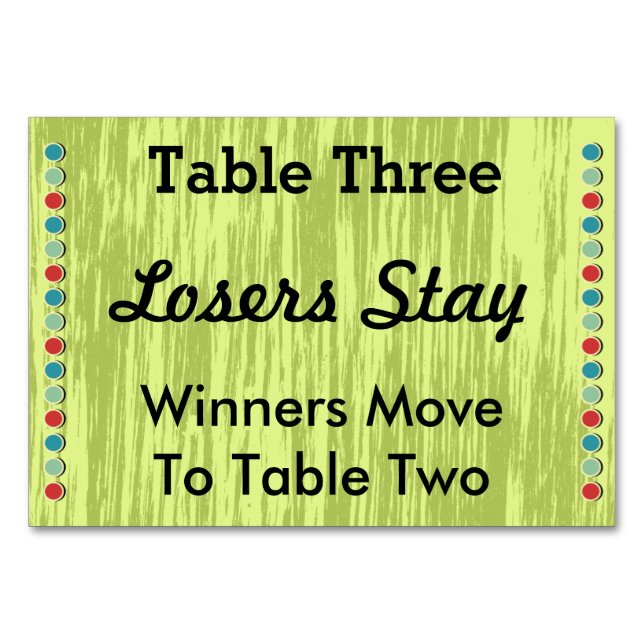 Bunco Dots Table Number Card #3 (Front)