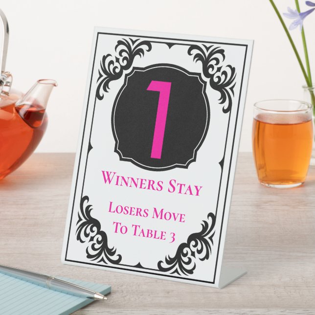 Bunco Elegant Pink Head Table Number One Pedestal Sign (In SItu)