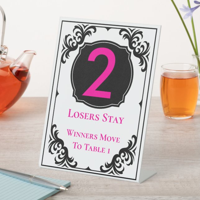 Bunco Elegant Pink Head Table Number Two Pedestal Sign (In SItu)