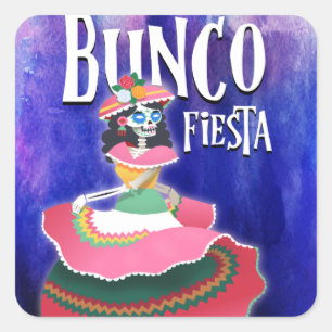 Bunco Fiesta Party Theme Day of The Dead Skeleton Square Sticker