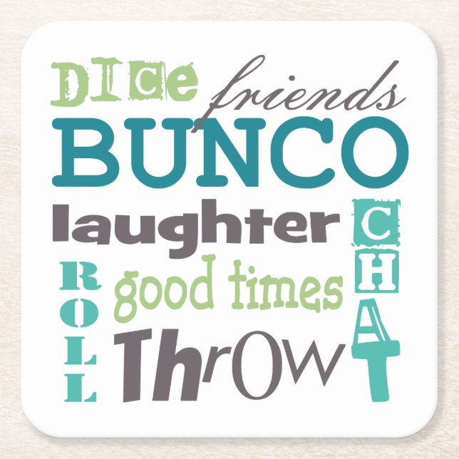 Bunco Fun Girls Night Out Party Square Paper Coaster (Front)