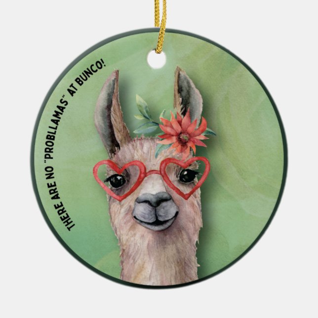 Bunco Funny Christmas Llama Ceramic Ornament (Front)