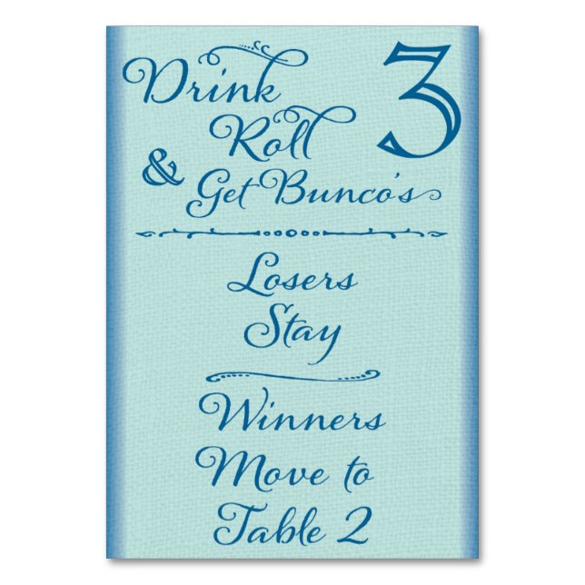 Bunco Funny Drink & Roll  Table Card #3 of 4 (Front)