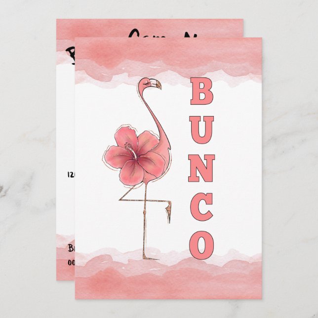 Bunco Game Girls Night Out Tropical Pink Flamingo Invitation (Front/Back)