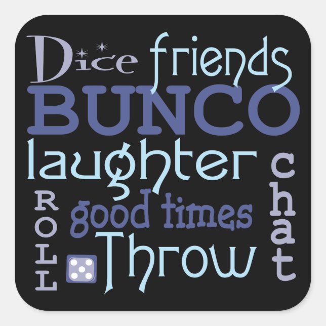 Bunco Game Night Blue and Purple Modern Typography Square Sticker (Front)