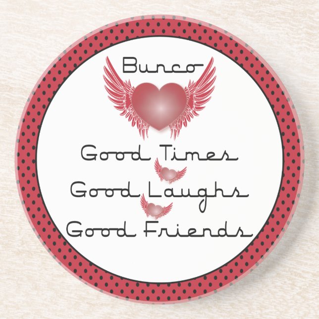 Bunco - Good Times, Laughs, Friends - Retro Heart Coaster (Front)