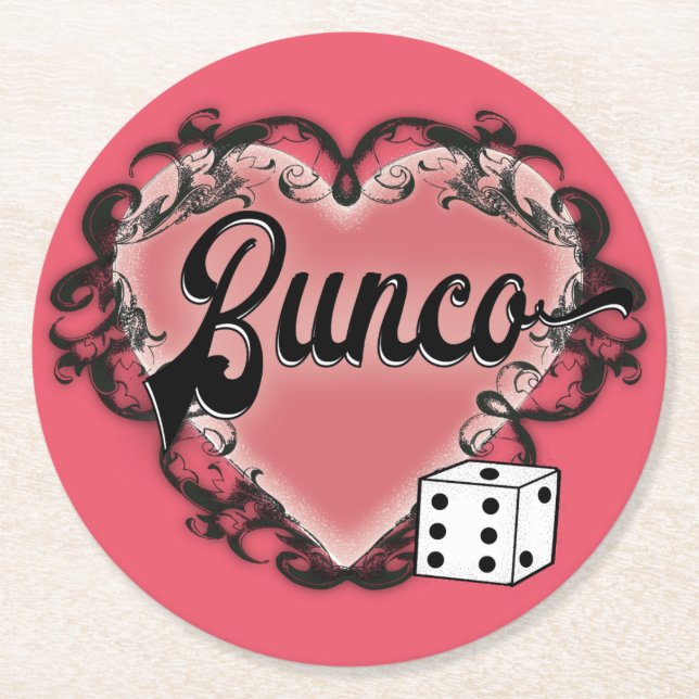 bunco heart tattoo round paper coaster (Front)