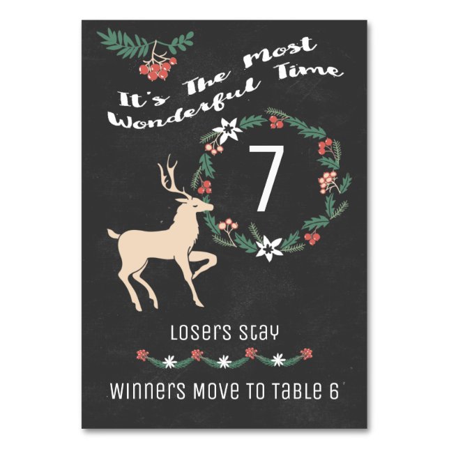 Bunco Holiday Christmas Table Seven Table Number (Front)
