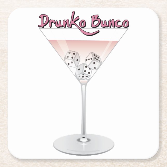 Bunco Martini Cocktail Square Paper Coaster (Front)