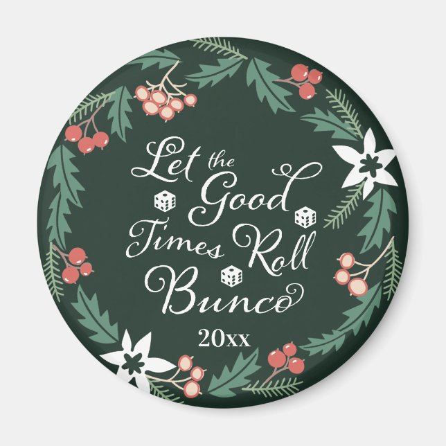 Bunco Merry Christmas Holiday Wreath Dice Magnet (Front)
