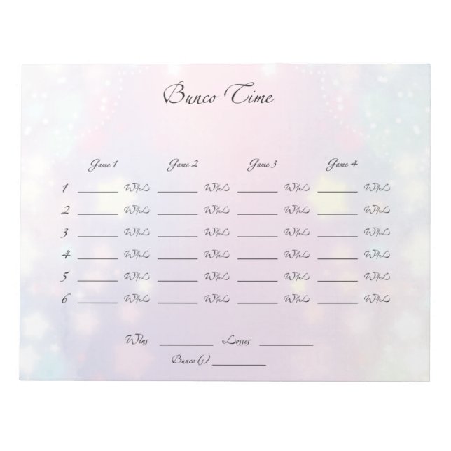 Bunco Night Sheet Notepad (Front)