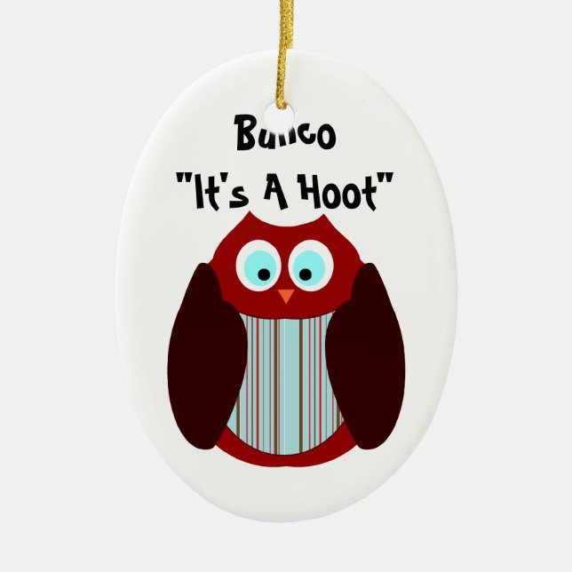 Bunco Owl - It's A Hoot" Ceramic Tree Decoration (Front)