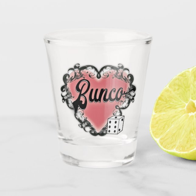 Bunco Party Girls Night Out Pink Heart Shot Glass (Front)
