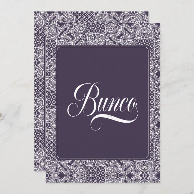 Bunco Party Purple Lace Invitation (Front/Back)