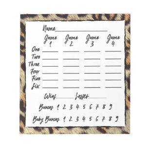 Bunco Players Score Sheet Leopard Print Notepad