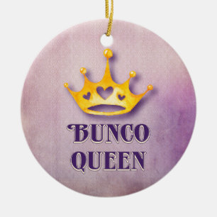 Bunco Queen Christmas Holiday Heart Crown Ceramic Ornament