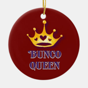 Bunco Queen Christmas Holiday Heart Crown Red Ceramic Ornament
