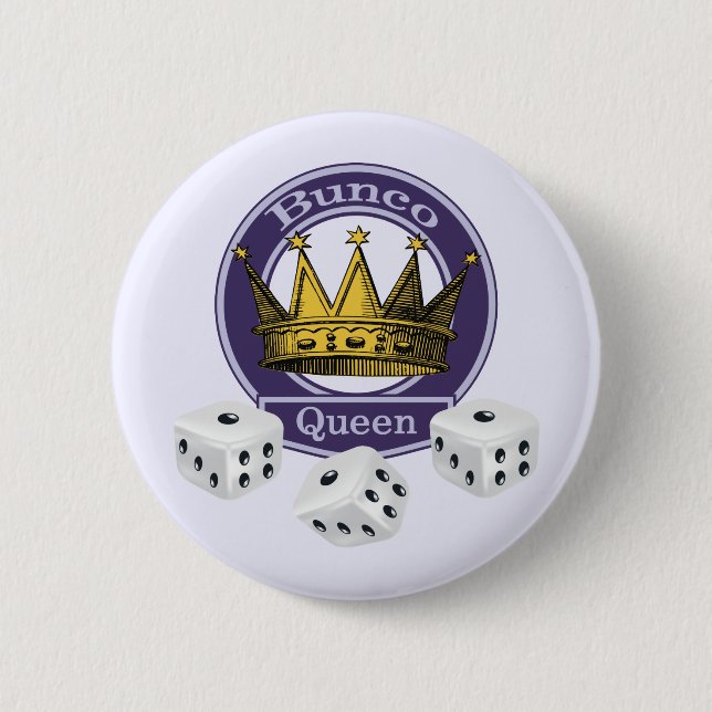 Bunco Queen Crown and Dice 6 Cm Round Badge (Front)