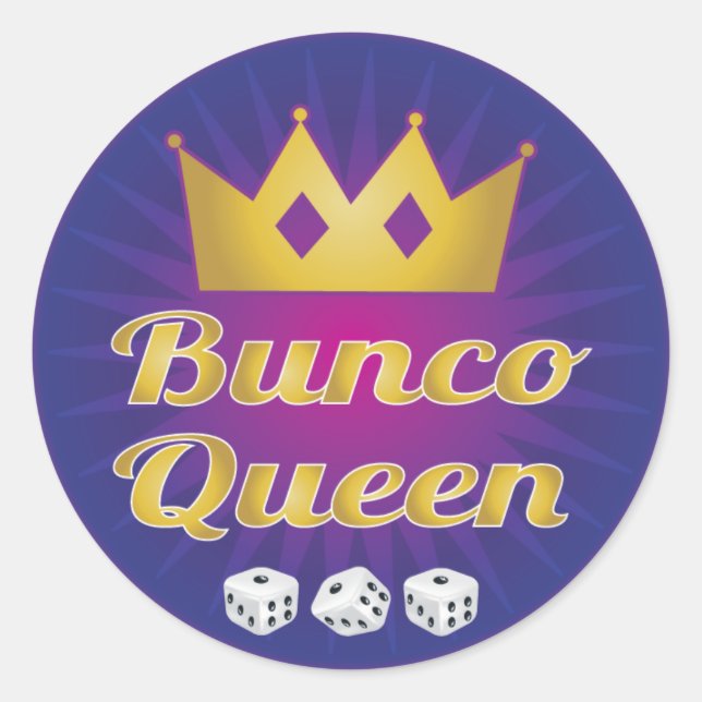 Bunco Queen Crown and Dice Classic Round Sticker (Front)