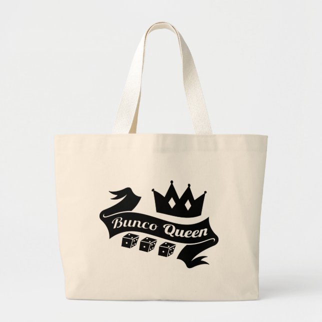 Bunco Queen Crown and Dice Ribbon Large Tote Bag (Front)
