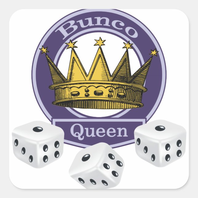 Bunco Queen Crown and Dice Square Sticker (Front)