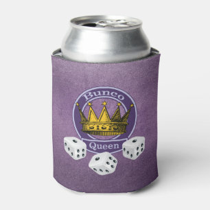 Bunco Queen Sparkle Girly Purple Dice Gold Crown Can Cooler