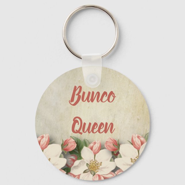 Bunco Queen Vintage Flower Garden Key Ring (Front)