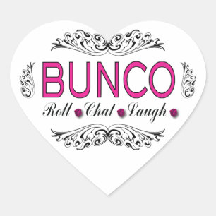 Bunco, Roll, Chat, Laugh In Pink, Black and White Heart Sticker
