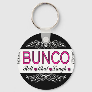 Bunco, Roll, Chat, Laugh In Pink, Black and White Key Ring