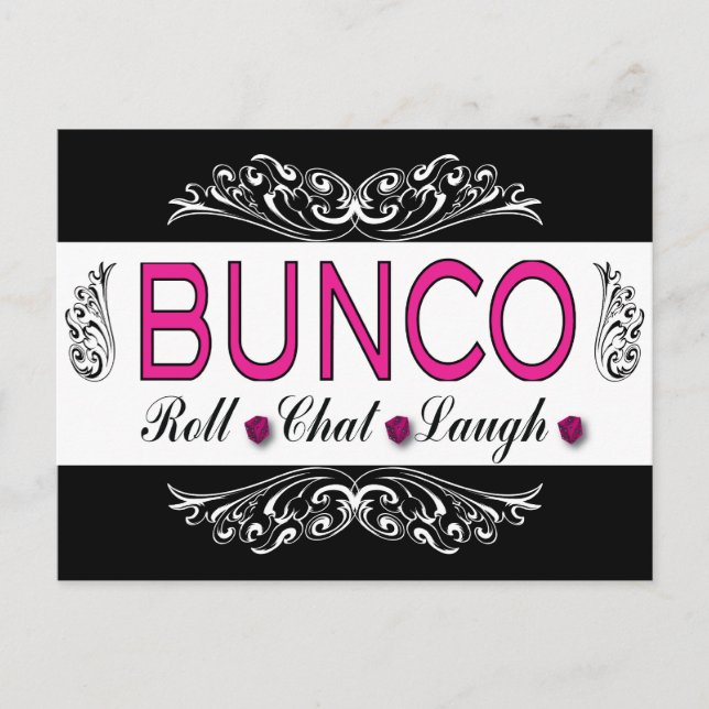 Bunco, Roll, Chat, Laugh In Pink, Black and White Postcard (Front)