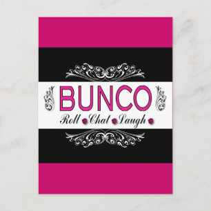 Bunco, Roll, Chat, Laugh In Pink, Black and White Postcard