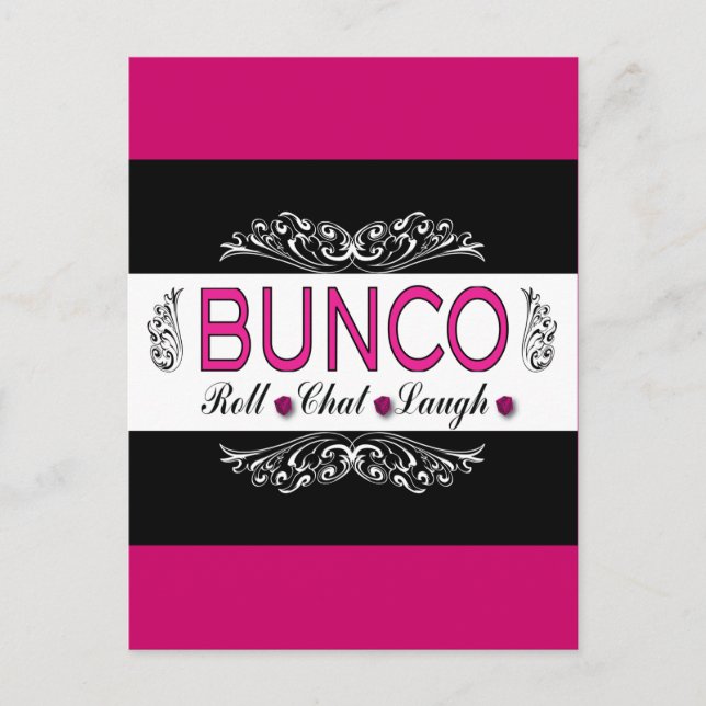 Bunco, Roll, Chat, Laugh In Pink, Black and White Postcard (Front)
