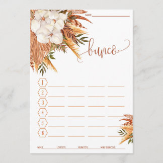 Bunco Score Card Fall Floral Pampas Grass