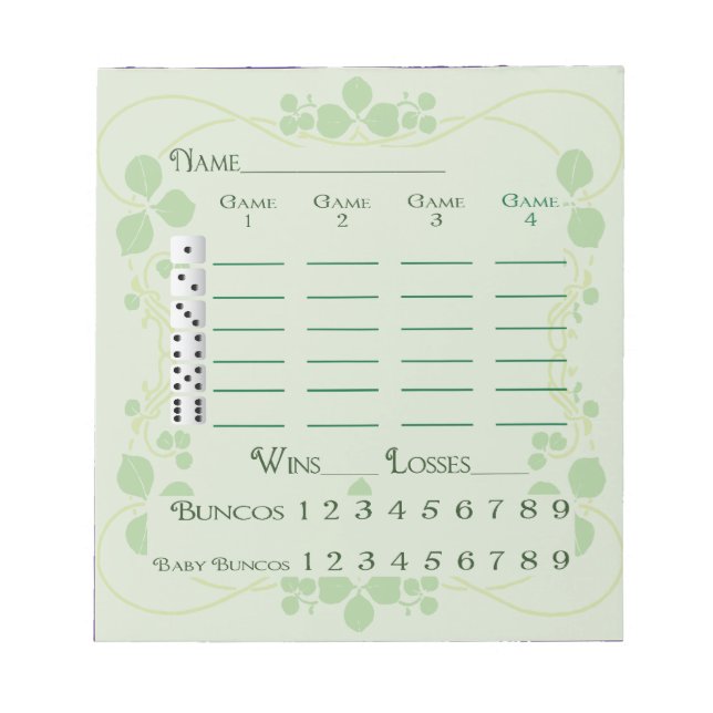 Bunco Score Pad March Green Floral Art Nouveau (Front)