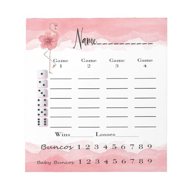 Bunco Score Pad - Pink Flamingo Tropical Fun (Front)