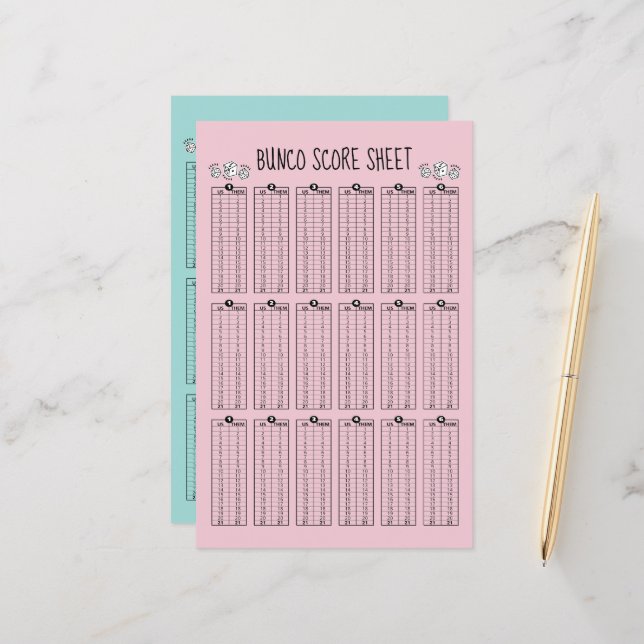 Bunco Score Sheet - Table Score for Dice Game (Front/Back In Situ)
